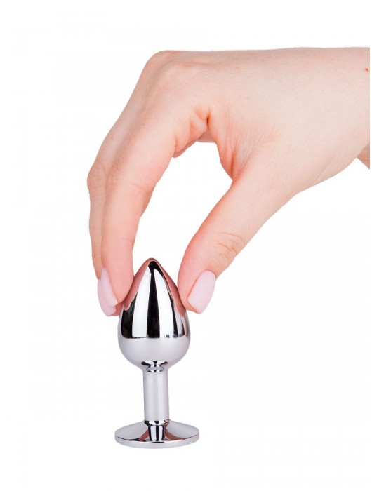 Серебристая анальная втулка с синим кристаллом - 7 см. - Джага-Джага - купить с доставкой в Москве