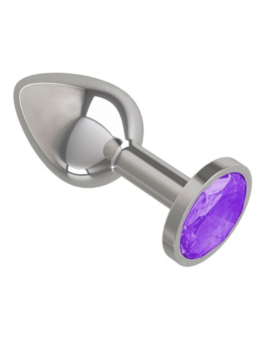 Серебристая анальная втулка с фиолетовым кристаллом - 7 см. - Джага-Джага - купить с доставкой в Москве