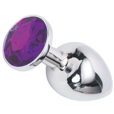 Серебристая анальная втулка с фиолетовым кристаллом - 7 см. - Джага-Джага - купить с доставкой в Москве