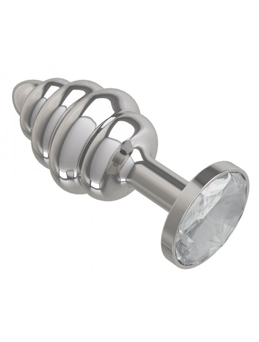 Серебристая пробка с рёбрышками и прозрачным кристаллом - 7 см. - Джага-Джага - купить с доставкой в Москве