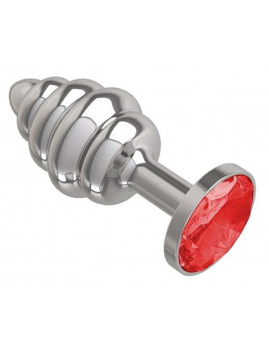 Серебристая пробка с рёбрышками и красным кристаллом - 7 см. - Джага-Джага - купить с доставкой в Москве