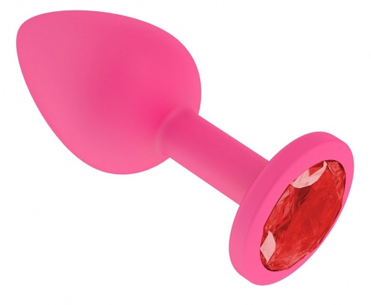 Розовая силиконовая анальная втулка с красным кристаллом - 7,3 см. - Джага-Джага - купить с доставкой в Москве