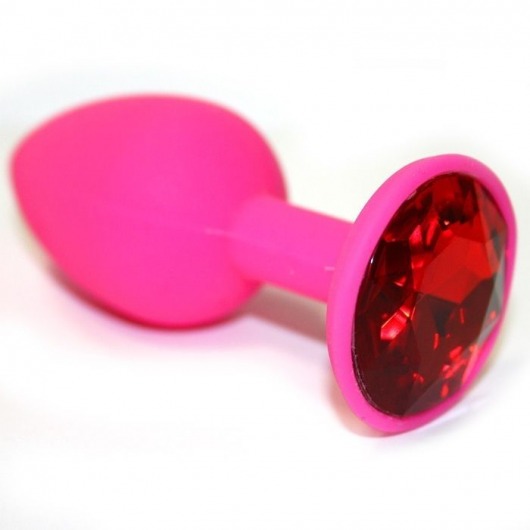 Розовая силиконовая анальная втулка с красным кристаллом - 7,3 см. - Джага-Джага - купить с доставкой в Москве