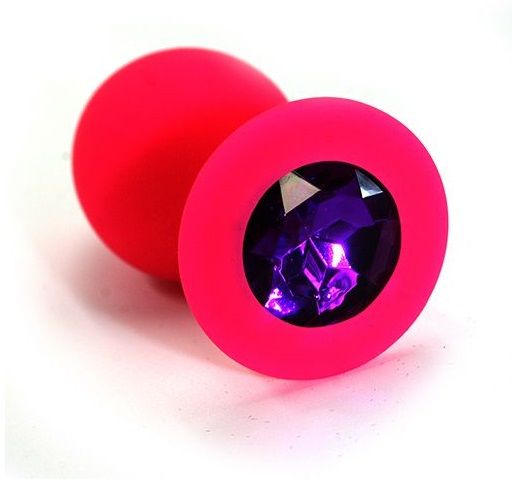 Розовая анальная втулка с фиолетовым кристаллом - 7,3 см. - Джага-Джага - купить с доставкой в Москве