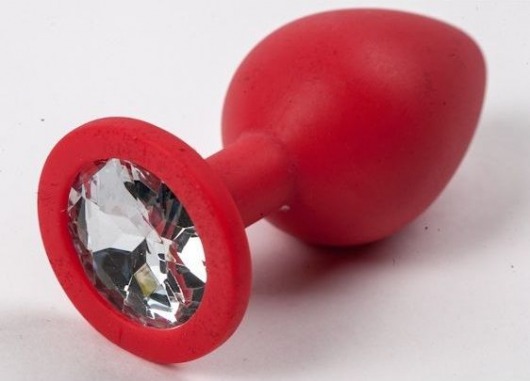 Красная анальная втулка с прозрачным кристаллом - 7,3 см. - Джага-Джага - купить с доставкой в Москве