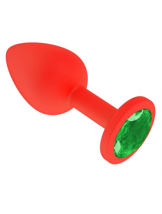 Красная анальная втулка с зеленым кристаллом - 7,3 см. - Джага-Джага - купить с доставкой в Москве