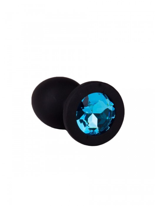 Чёрная анальная втулка с голубым кристаллом - 7,3 см. - Джага-Джага - купить с доставкой в Москве