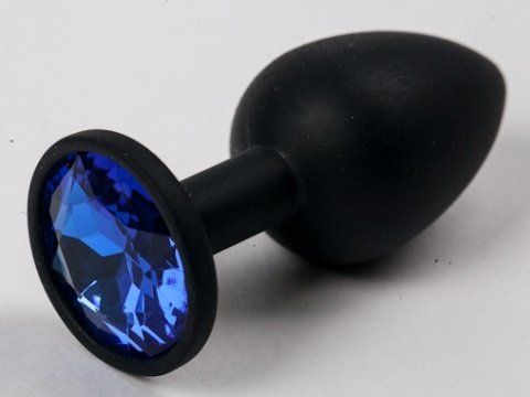 Чёрная анальная втулка с синим кристаллом - 7,3 см. - Джага-Джага - купить с доставкой в Москве