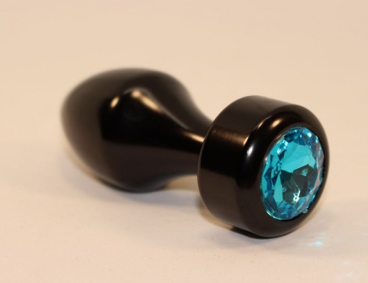 Чёрная анальная пробка с голубым кристаллом - 7,8 см. - 4sexdreaM - купить с доставкой в Москве