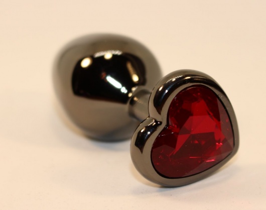 Чёрная анальная пробка с красным стразом-сердцем - 8 см. - 4sexdreaM - купить с доставкой в Москве