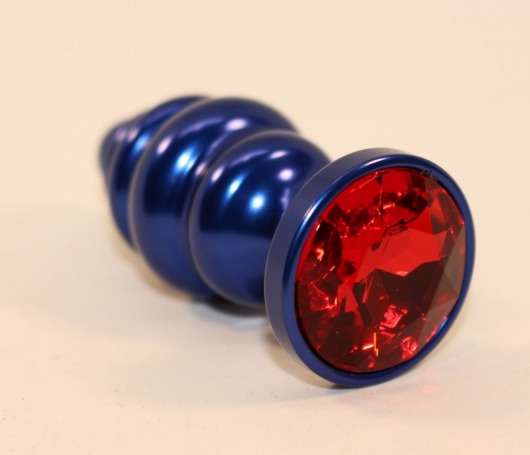 Синяя рифлёная пробка с красным кристаллом - 7,3 см. - 4sexdreaM - купить с доставкой в Москве