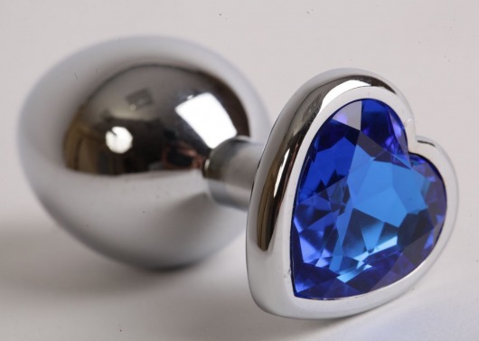 Серебристая анальная пробка с синим кристаллом-сердцем - 9 см. - 4sexdreaM - купить с доставкой в Москве