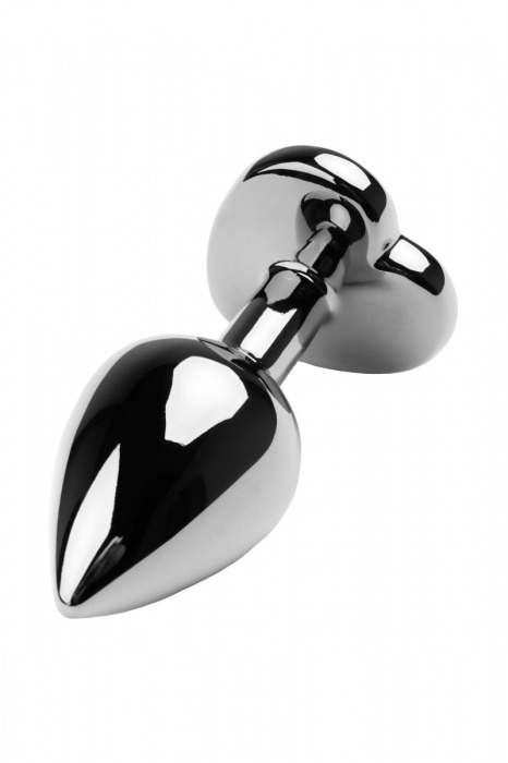 Серебристая анальная втулка с чёрным стразом-сердцем - 9,5 см. - ToyFa - купить с доставкой в Москве