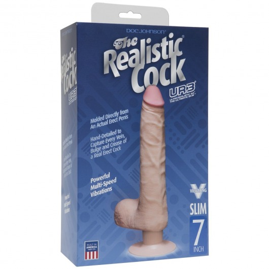 Телесный вибромассажер The Realistic Cock ULTRASKYN Vibrating 7” Slim - 22,1 см. - Doc Johnson