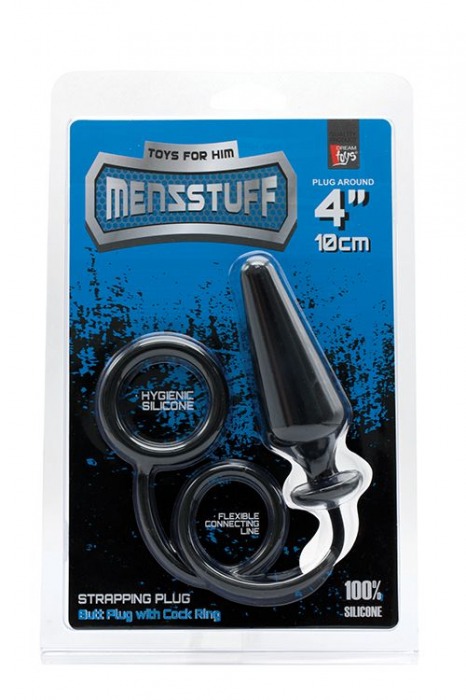 Чёрное эрекционное кольцо с анальной пробкой MENZSTUFF 4INCH SINGLE RING ANAL PLUG - Dream Toys - в Москве купить с доставкой