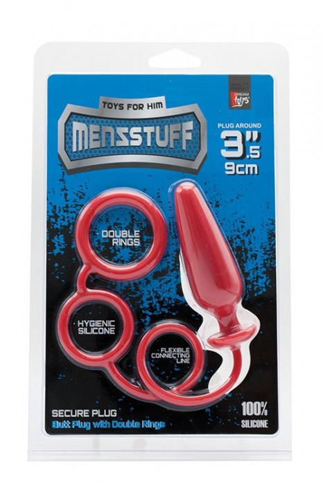 Красное эрекционное кольцо с подхватом и анальным стимулятором MENZSTUFF 3.5INCH DOUBLE RING ANAL PLUG - Dream Toys - в Москве купить с доставкой