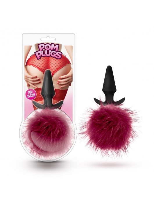 Силиконовая анальная пробка с бордовым заячьим хвостом Fur Pom Pom - 12,7 см. - Blush Novelties