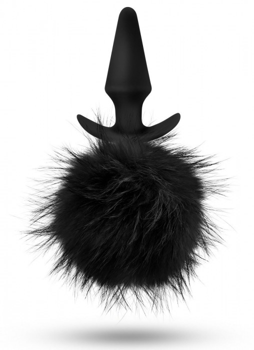 Силиконовая анальная пробка с чёрным заячьим хвостом Fur Pom Pom - 12,7 см. - Blush Novelties