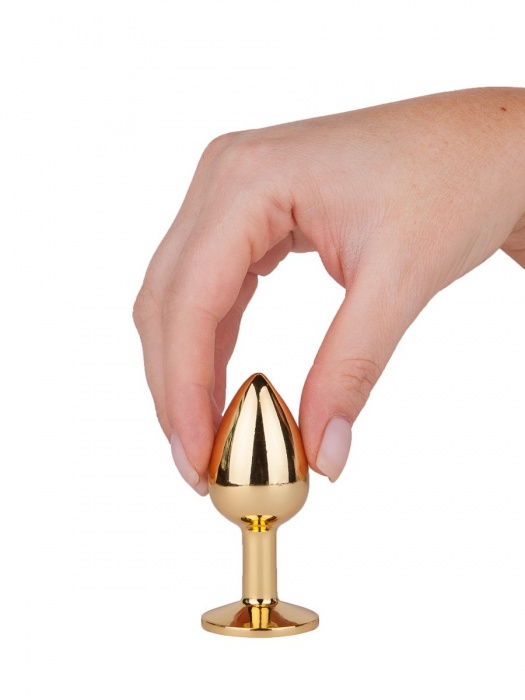 Золотистая анальная втулка с малиновым кристаллом - 7 см. - Джага-Джага - купить с доставкой в Москве