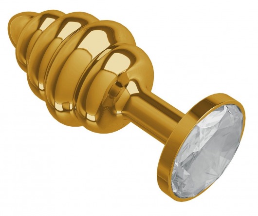Золотистая пробка с рёбрышками и прозрачным кристаллом - 7 см. - Джага-Джага - купить с доставкой в Москве