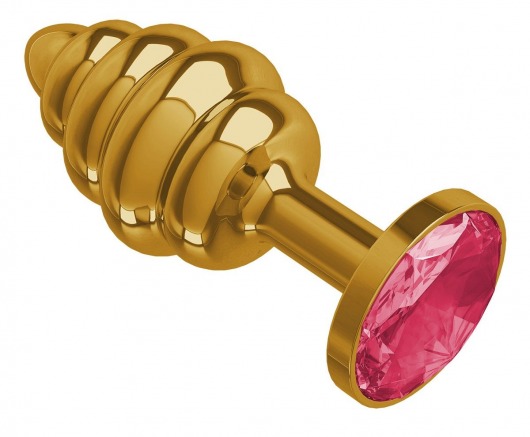 Золотистая пробка с рёбрышками и малиновым кристаллом - 7 см. - Джага-Джага - купить с доставкой в Москве