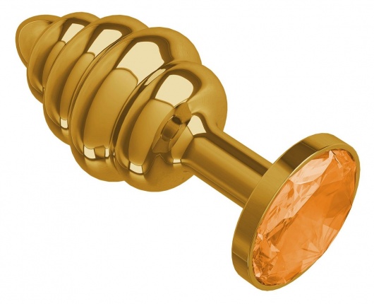 Золотистая пробка с рёбрышками и оранжевым кристаллом - 7 см. - Джага-Джага - купить с доставкой в Москве