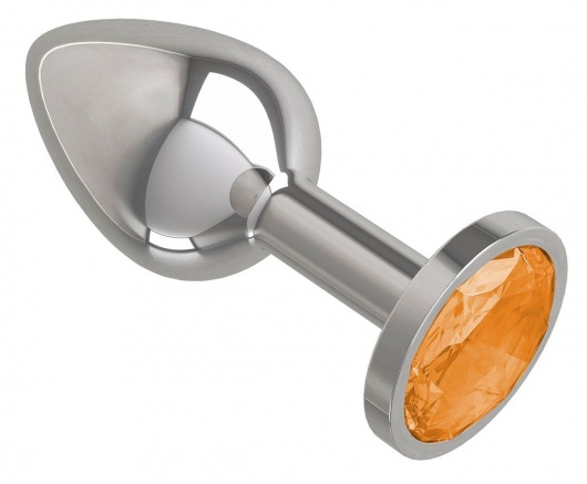 Серебристая анальная втулка с оранжевым кристаллом - 7 см. - Джага-Джага - купить с доставкой в Москве