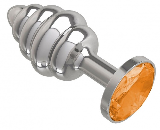 Серебристая пробка с рёбрышками и оранжевым кристаллом - 7 см. - Джага-Джага - купить с доставкой в Москве