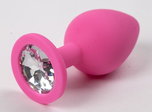 Розовая анальная втулка с прозрачным кристаллом - 7,3 см. - Джага-Джага - купить с доставкой в Москве