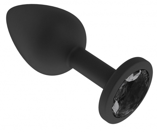 Чёрная анальная втулка с чёрным кристаллом - 7,3 см. - Джага-Джага - купить с доставкой в Москве