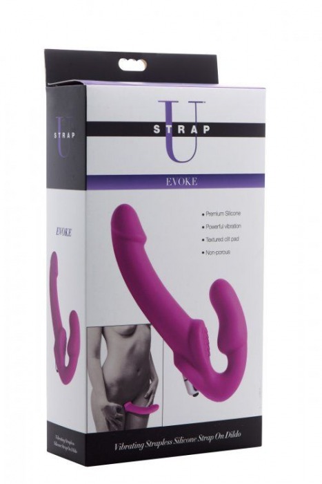 Ярко-розовый безремневой вибрострапон Evoke Vibrating Strapless Silicone Strap-on Dildo - XR Brands - купить с доставкой в Москве