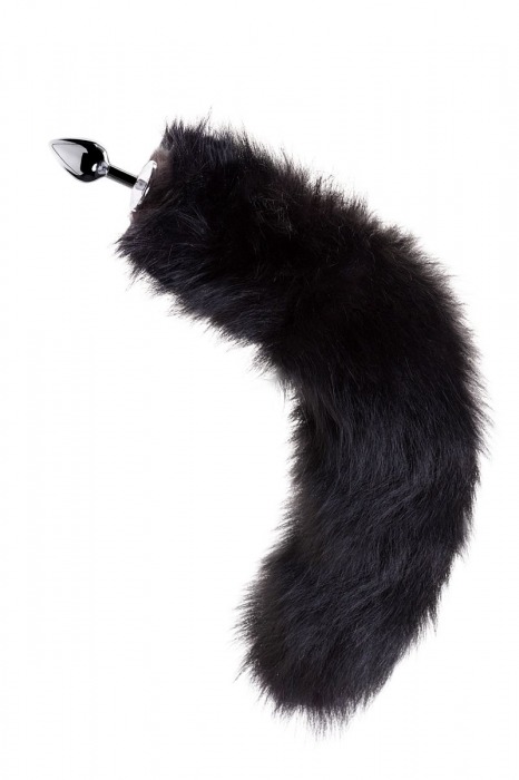 Серебристая анальная втулка с черным лисьим хвостом - Wild Lust - купить с доставкой в Москве