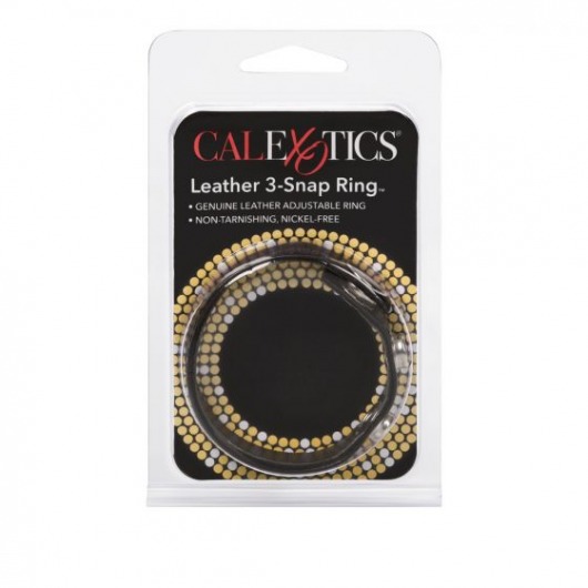 Черная кожаная утяжка для пениса Leather 3-Snap Ring - California Exotic Novelties - в Москве купить с доставкой