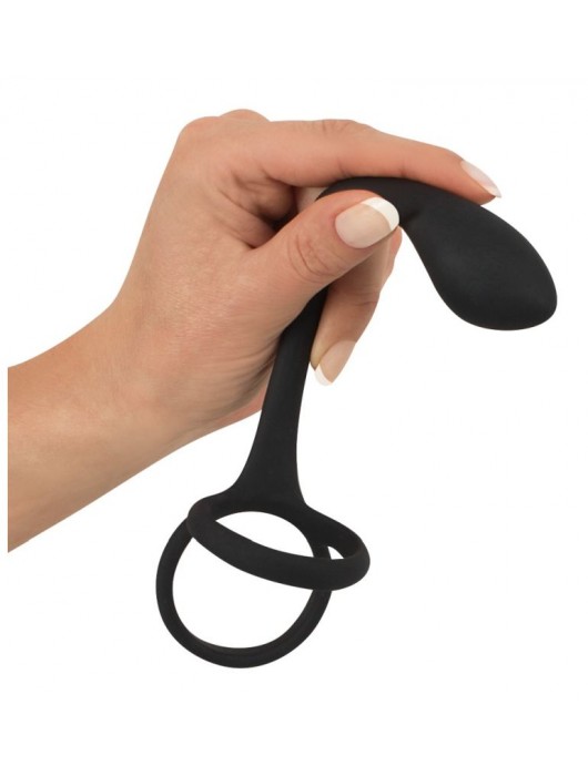 Эрекционное кольцо с утяжкой на мошонку и анальным плаг Black Velvets - Orion - в Москве купить с доставкой
