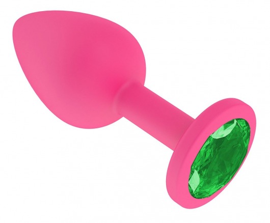 Розовая анальная втулка с зеленым кристаллом - 7,3 см. - Джага-Джага - купить с доставкой в Москве