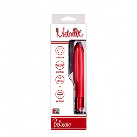 Красный классический вибратор с ребрышками METALLIX BELICOSO RIBBED VIBRATOR - 11,5 см. - Dream Toys