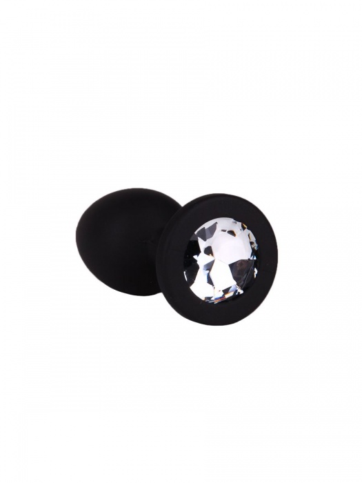 Чёрная анальная втулка с прозрачным кристаллом - 7,3 см. - Джага-Джага - купить с доставкой в Москве