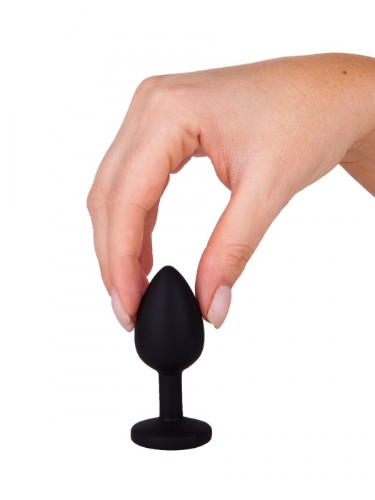 Чёрная анальная втулка с прозрачным кристаллом - 7,3 см. - Джага-Джага - купить с доставкой в Москве