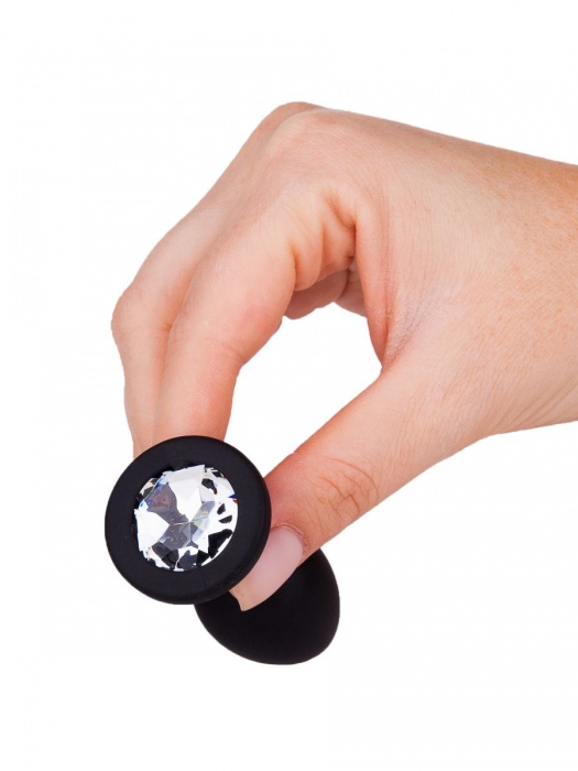 Чёрная анальная втулка с прозрачным кристаллом - 7,3 см. - Джага-Джага - купить с доставкой в Москве