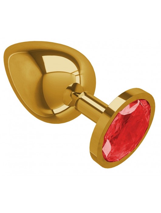Золотистая большая анальная пробка с красным кристаллом - 9,5 см. - Джага-Джага - купить с доставкой в Москве
