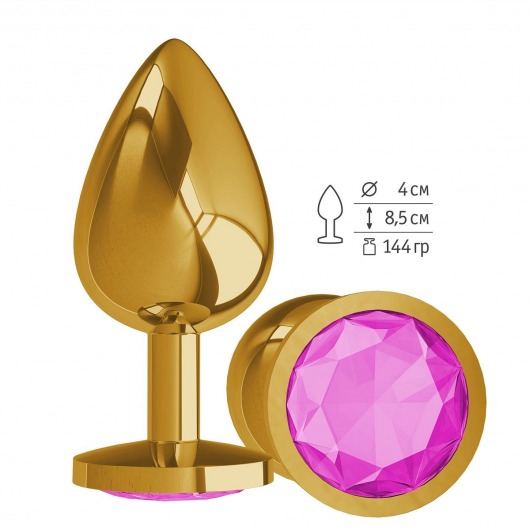 Золотистая большая анальная пробка с розовым кристаллом - 9,5 см. - Джага-Джага - купить с доставкой в Москве