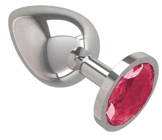 Серебристая большая анальная пробка с малиновым кристаллом - 9,5 см. - Джага-Джага - купить с доставкой в Москве