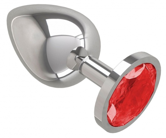 Серебристая большая анальная пробка с красным кристаллом - 9,5 см. - Джага-Джага - купить с доставкой в Москве