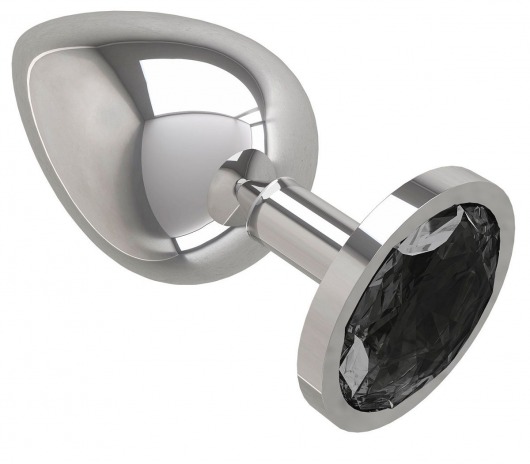 Серебристая большая анальная пробка с чёрным кристаллом - 9,5 см. - Джага-Джага - купить с доставкой в Москве