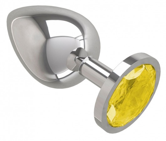 Серебристая большая анальная пробка с желтым кристаллом - 9,5 см. - Джага-Джага - купить с доставкой в Москве