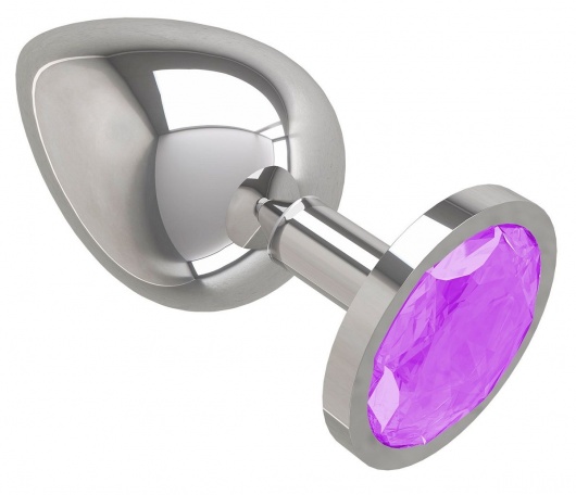 Серебристая большая анальная пробка с сиреневым кристаллом - 9,5 см. - Джага-Джага - купить с доставкой в Москве