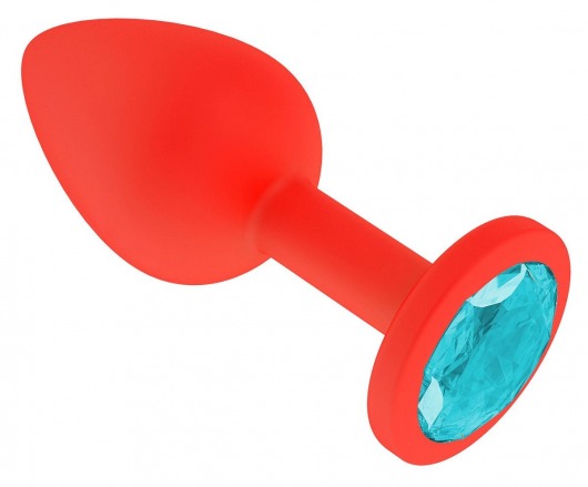 Красная анальная втулка с голубым кристаллом - 7,3 см. - Джага-Джага - купить с доставкой в Москве