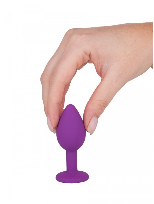 Фиолетовая силиконовая пробка с прозрачным кристаллом - 7,3 см. - Джага-Джага - купить с доставкой в Москве