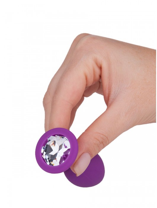 Фиолетовая силиконовая пробка с прозрачным кристаллом - 7,3 см. - Джага-Джага - купить с доставкой в Москве