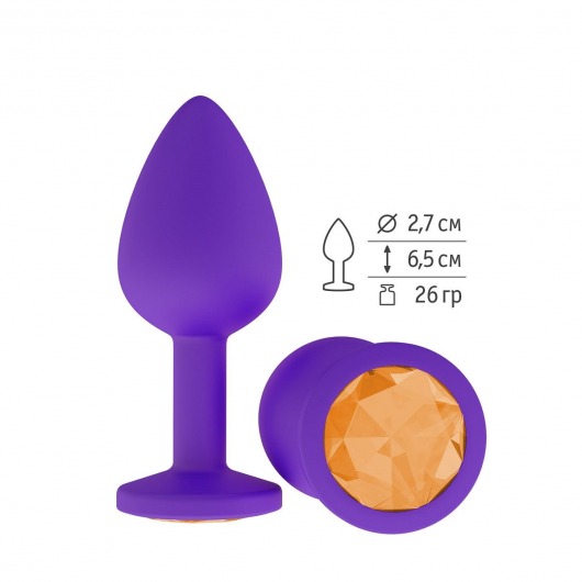 Фиолетовая силиконовая пробка с оранжевым кристаллом - 7,3 см. - Джага-Джага - купить с доставкой в Москве